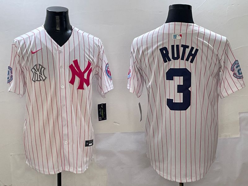 Men New York Yankees #3 Ruth White Stripe Jointly Name Nike 2025 MLB Jersey style 8
